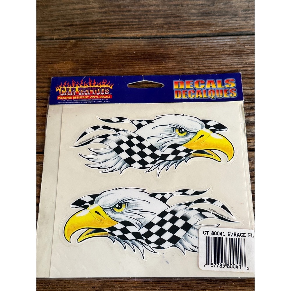 Y2K 2000 Car Tattoos Eagle Racing Flag Vinyl Decals CT 80041 White Yellow OS